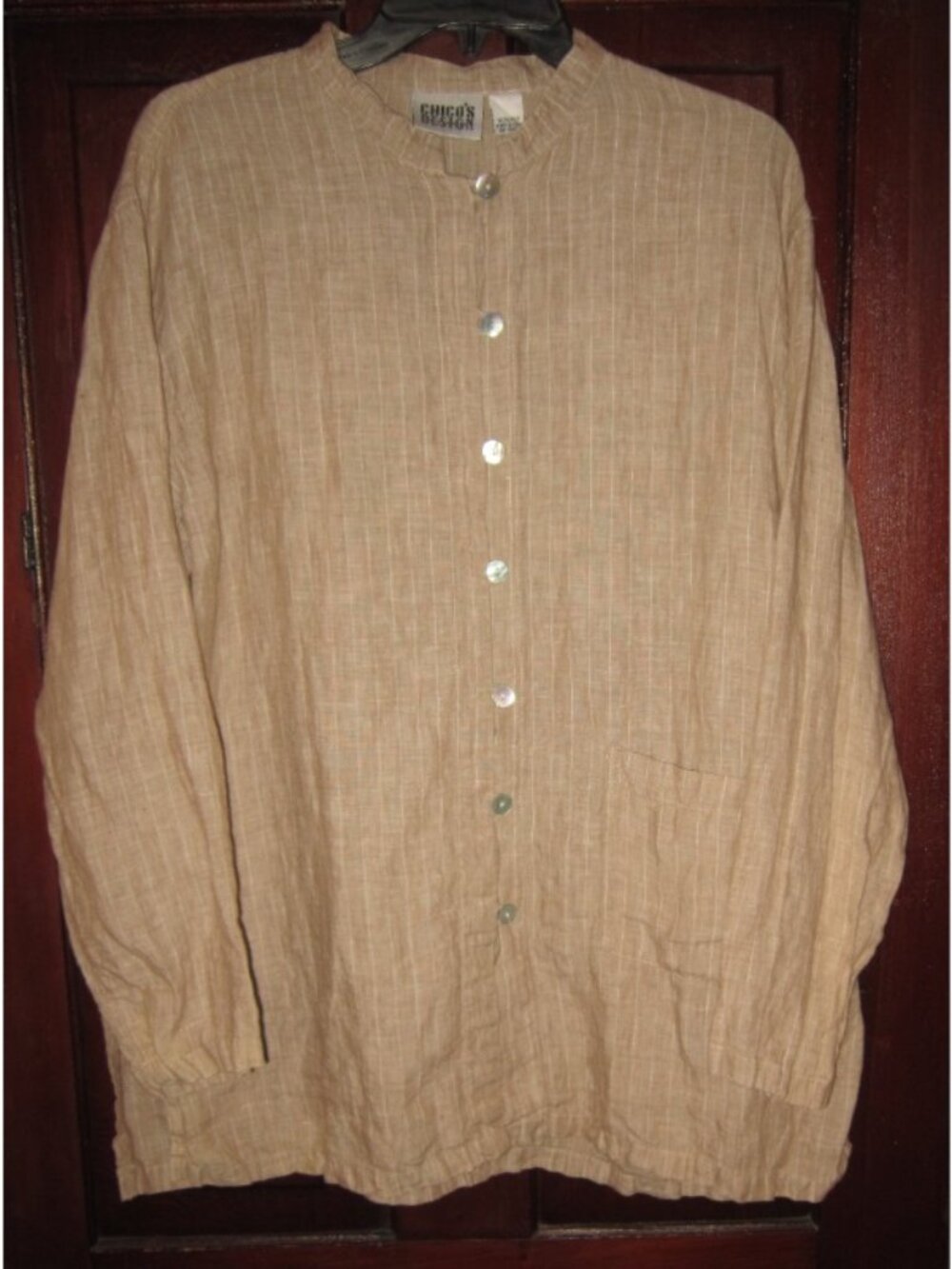 Chico's Design Sz 3 XL Shirt Blouse Top Tunic 100% Linen Striped Pocket Button